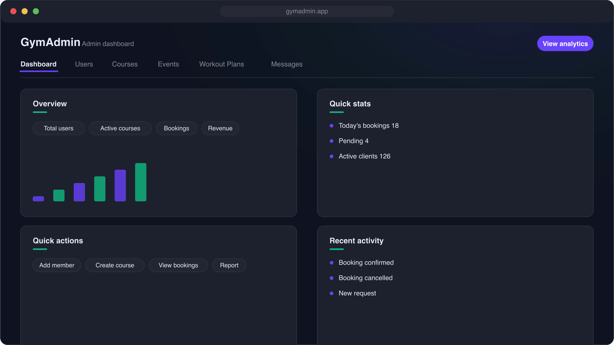 Gym Management System interface