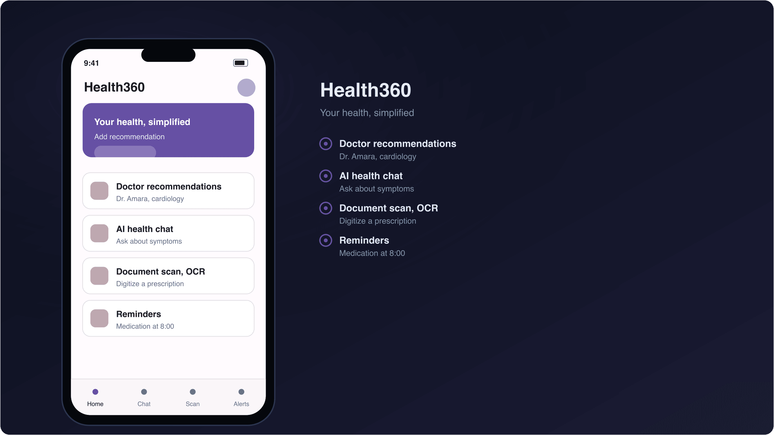 Health360 - Elderly Health Assistant interface