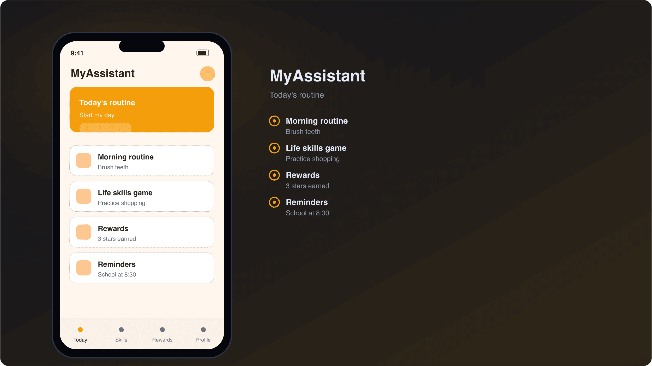 MyAssistant - Daily Task Manager for Autism Support interface